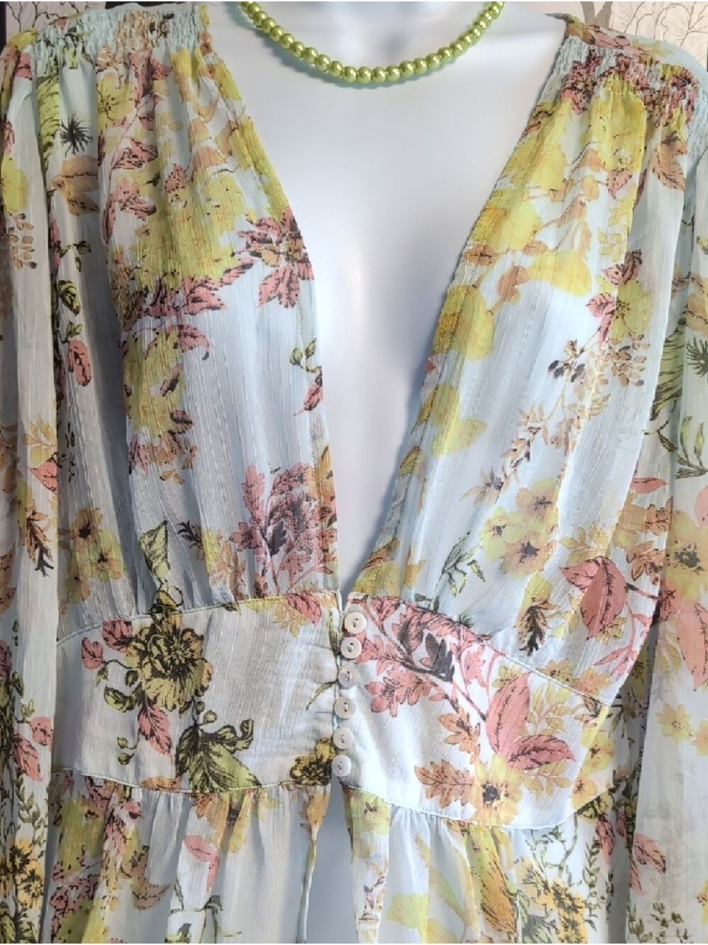 Kori Sheer Floral Duster/ Swim Coverup in Yellow & Pink - Picture 4 of 9